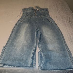 Jeans jumpsuit detachable straps